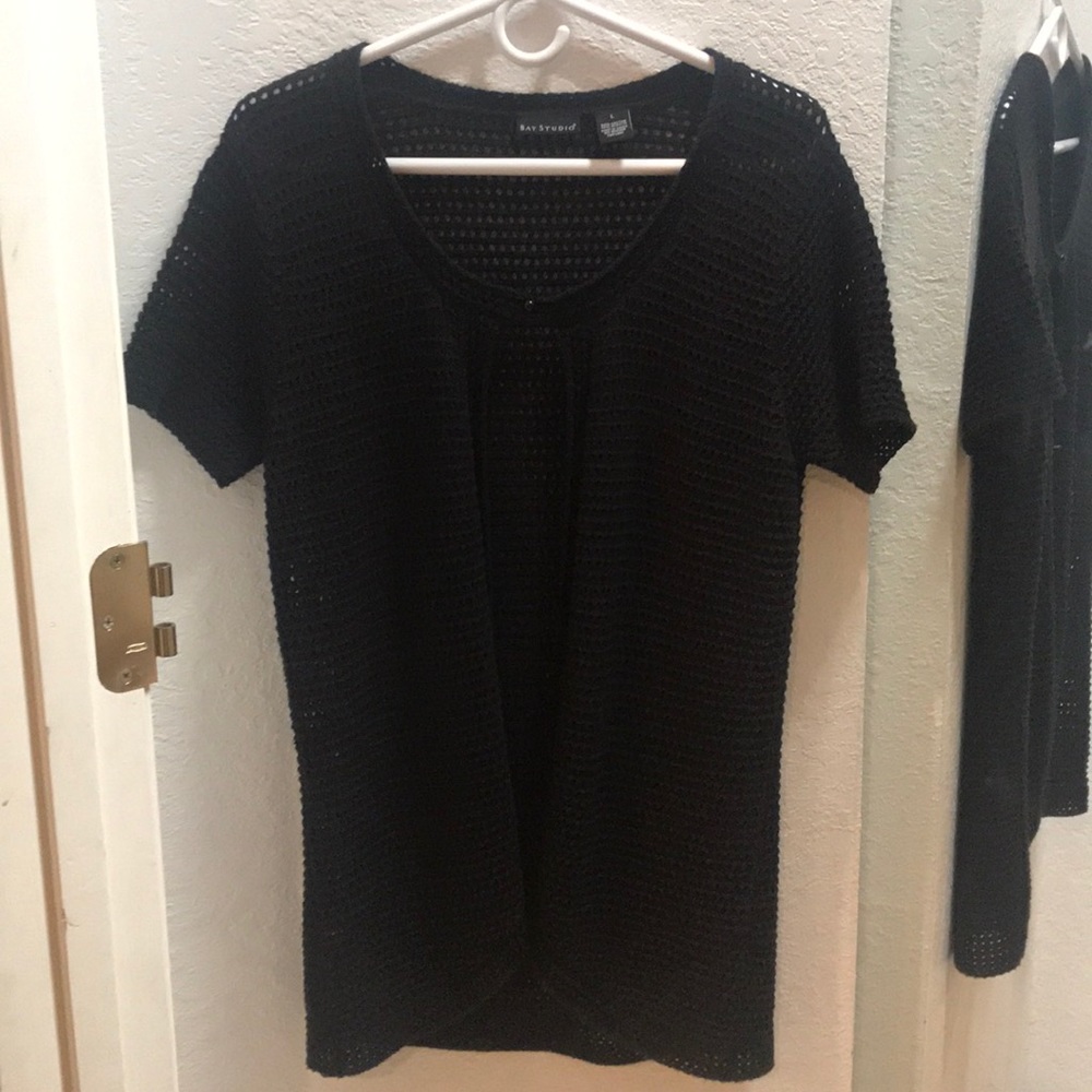 Black short sleeve open sweater